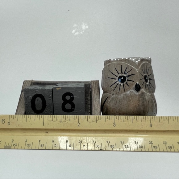 Vintage Wood Black Reusable Perpetual Calendar Owl Block Rustic Distressed - Picture 9 of 10